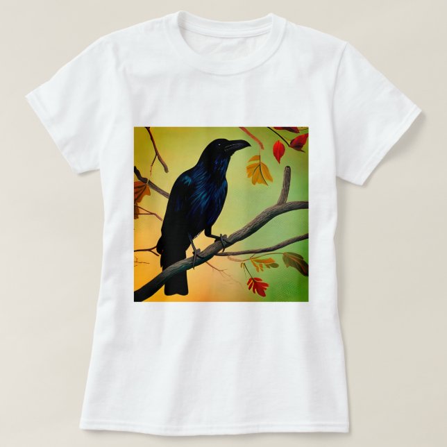 T-shirt Raven De Plaisir Entouré Sur Branche (Design devant)