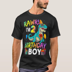 T-shirt Raw I'm 2 Birthday Boy Funny Dinosaur Air Balloon