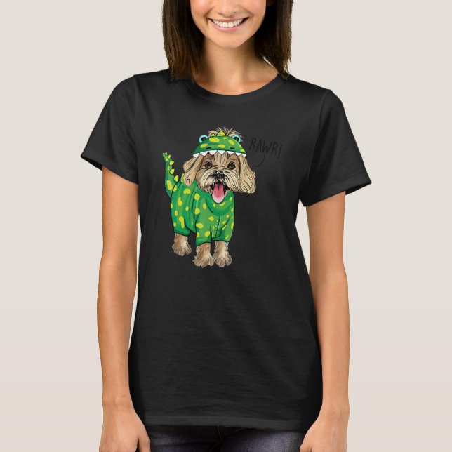T-shirt Rawr Havanais Dinosaur Costume Chien (Devant)