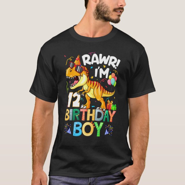 T-shirt Rawr I M 12e anniversaire garçon Dinosaur T Rex 12 (Devant)