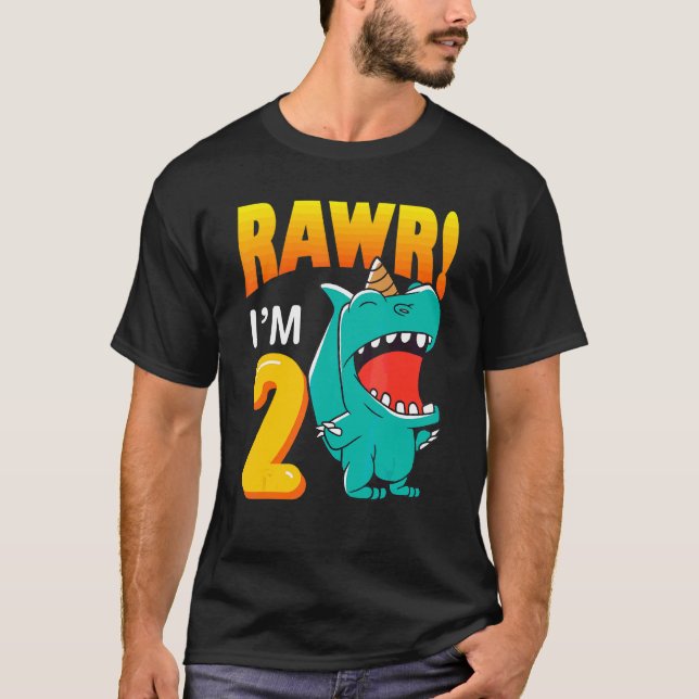 T-shirt Rawr I`m 2 Theme Dino Anniversaire (Devant)