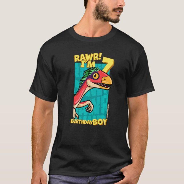 T-shirt Rawr I'm 7 Birthday Boys 7th Birthday Dino Deinony (Devant)