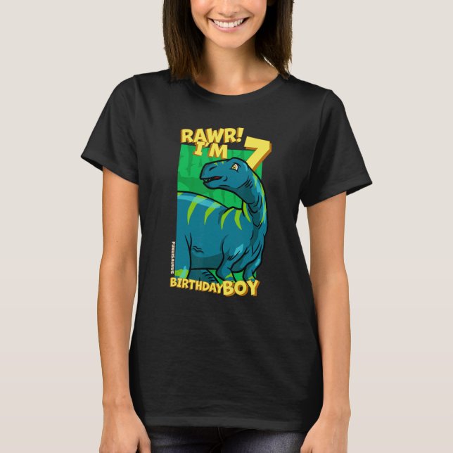 T-shirt Rawr I'm 7 Birthday Boys 7th Birthday Dino Fukuisa (Devant)