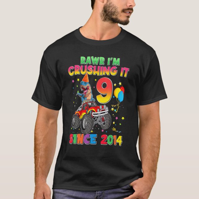 T-shirt Rawr I'm 9 Crushing It 2014 Monster Truck Dinosaur (Devant)