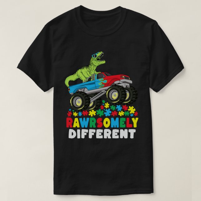 T-shirt Rawrsomement Différent T Rex Monster Truck Autisme (Design devant)