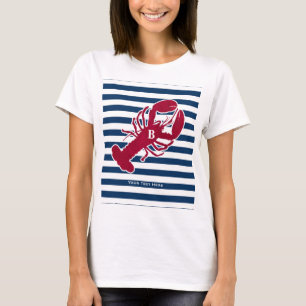 T-shirt Rayure blanche bleue de monogramme rouge nautique