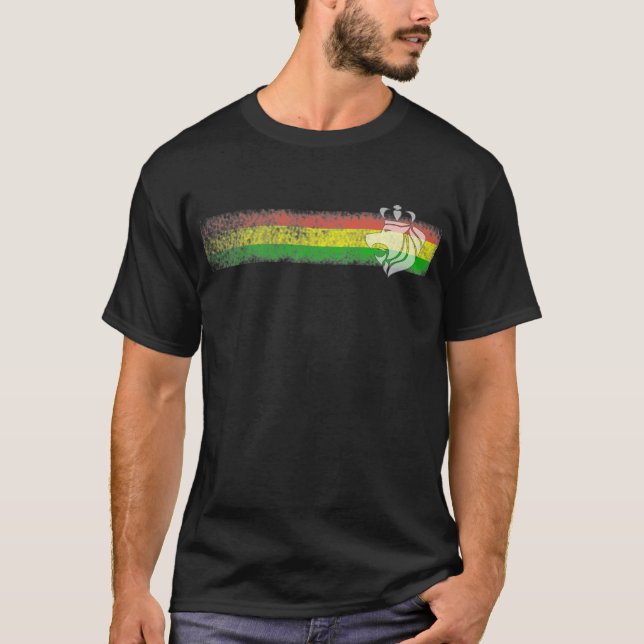 T-shirt Rayures de reggae de Rasta avec le lion couronné (Devant)
