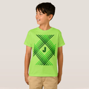 T-Shirt - Rayures Vertes Croisées avec Initiale