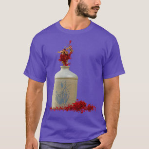 T-shirt RB products w Stoneware Jug Red Leaves blue art sy