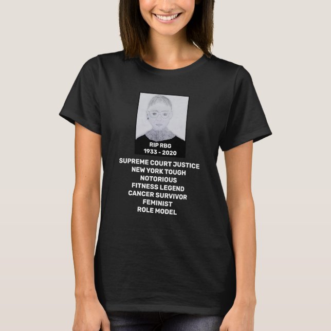 T-shirt RBG RIP Ruth Bader Ginsburg Hommage sur noir (Devant)