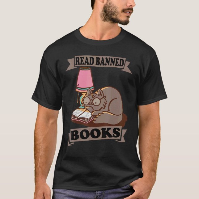 T-shirt Read Banned Books Cat Book Reading  Literature (Devant)
