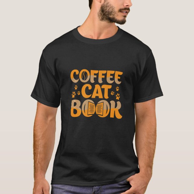 T-shirt Reading adventure book readers apparel coffee cat  (Devant)