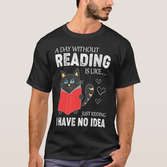 T-shirt Reading Cat   Cat   Cool Book Worm (Devant)