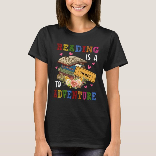 T-shirt Reading Ticket Adventure Library Teacher Student B (Devant)