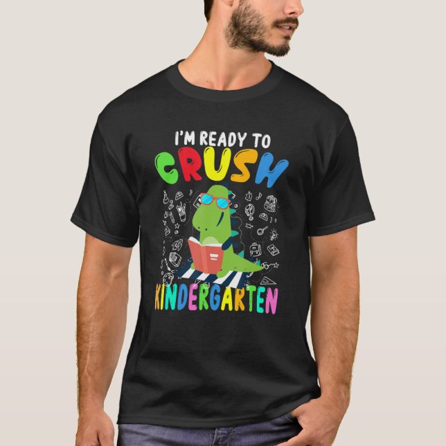 T-shirt Ready To Crush Kindergarten Dinosaur Rex Boys Kids (Devant)