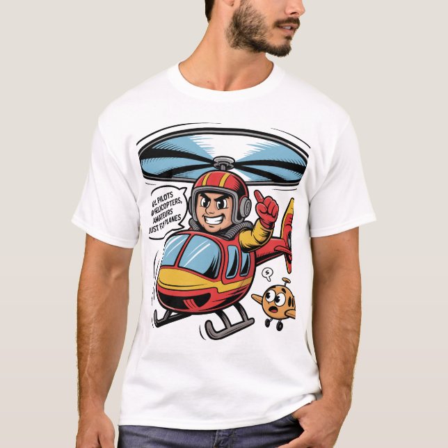 T-shirt Real Pilots Land Helicopters – Comic Helicopter (Devant)