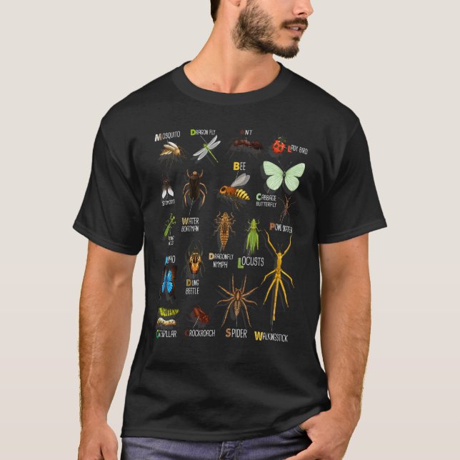 T-shirt realistic bugs Collection chart Species insect Ent (Devant)