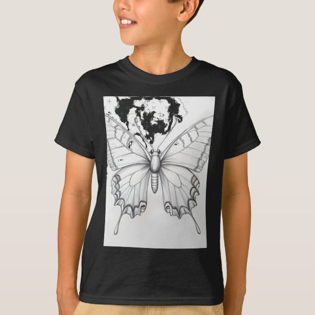 T-shirt Realistic Monarch Butterfly Pencil Drawing Sticker (Devant)
