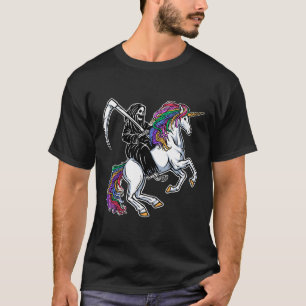 T-shirt Reaper équitation Unicorn arc en ciel Squelette Ha