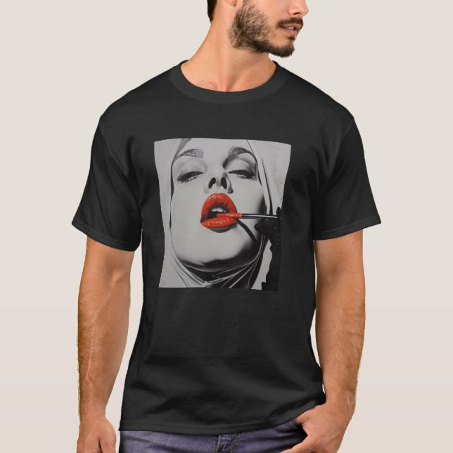T-shirt rebellious nun with lipstick, rebellious nun (Devant)
