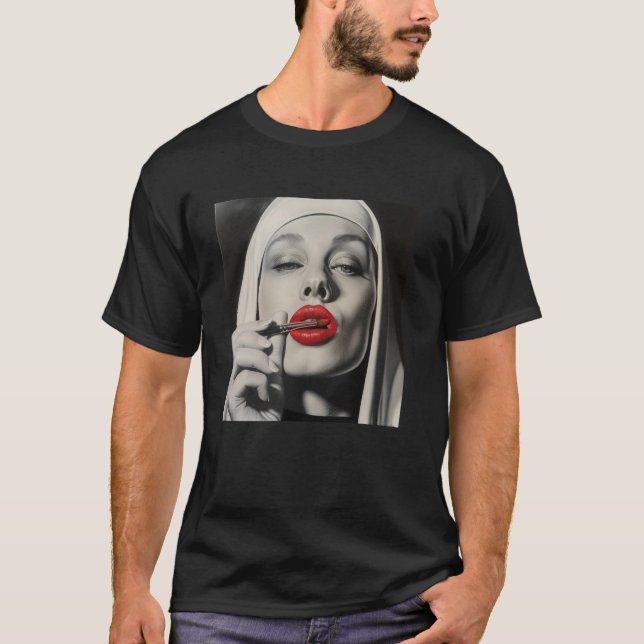 T-shirt rebellious nun with lipstick, rebellious nun  1 (Devant)