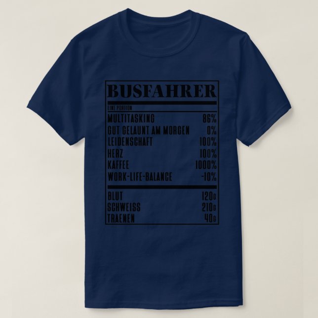 T-shirt Recette du conducteur de bus conduire le conducteu (Design devant)