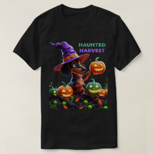 T-shirt Récolte Hantée – Chien de type dachshund sorcière