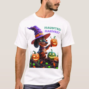 T-shirt Récolte Hantée – Chien de type dachshund sorcière