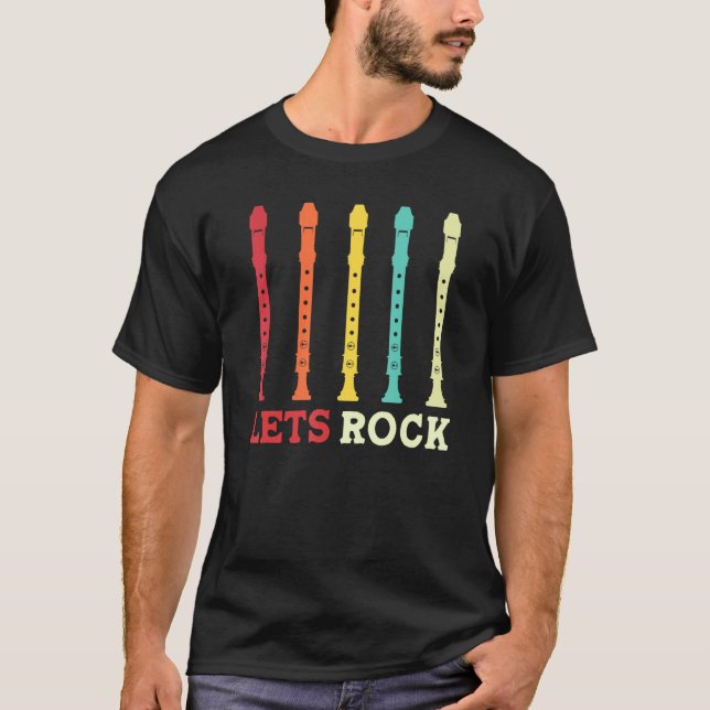 T-shirt recorder player lets rock funny retro (Devant)