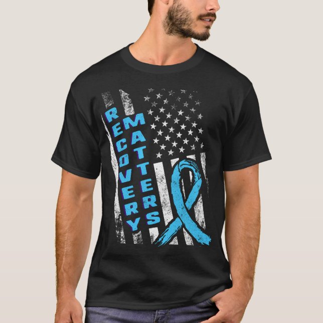 T-shirt Recovery Matters, USA American Flag, Blue Ribbon, (Devant)
