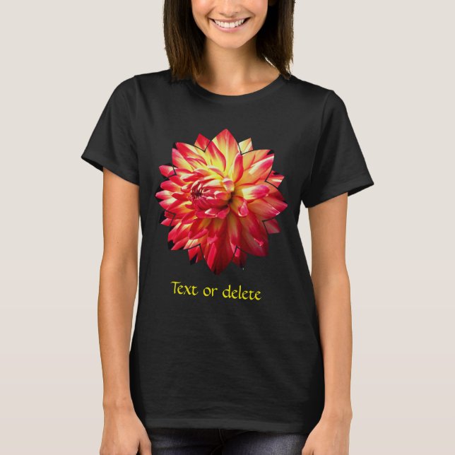 T-shirt Red And Yellow Dahlia Flower Personalized (Devant)