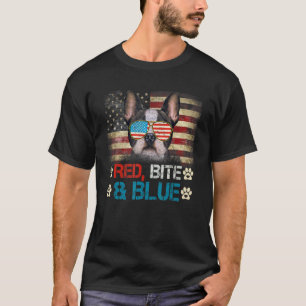 T-shirt Red Bite Bleu Français Bulldog Américain US Drapea