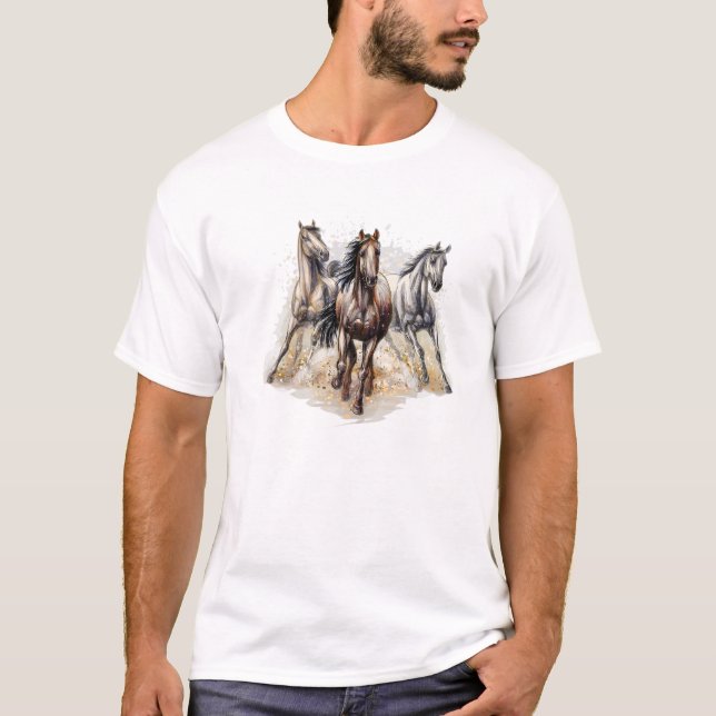 T-shirt Red Black Horses Horseback équitation Amateurs de  (Devant)
