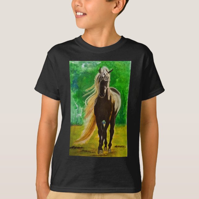 T-shirt Red Black Horses Horseback équitation Amateurs de  (Devant)