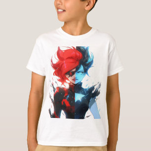 T-shirt Red Blue Fire Ice Comic Style Anime Girl