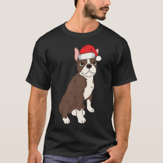 T-shirt Red Brown Boston Terrier Noël Père Noël Seal Bost