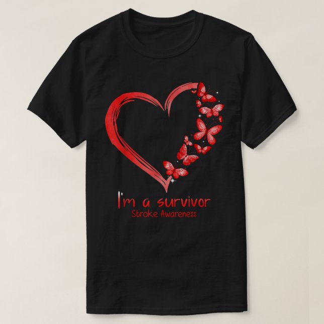 T-shirt Red Butterfly Heart I'm A Survivor Stroke Awards (Design devant)