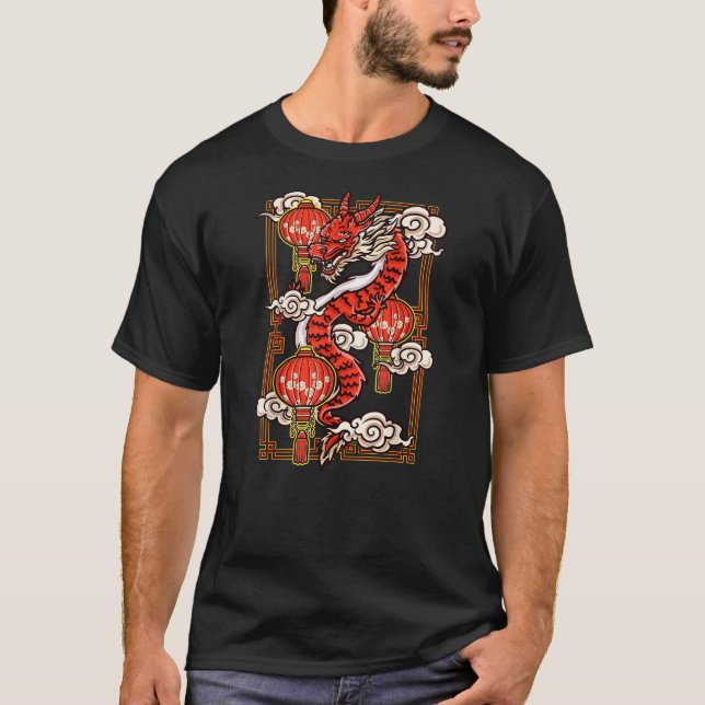 T-shirt Red Chinese New Year of the Dragon 2024 Lanterns C (Devant)