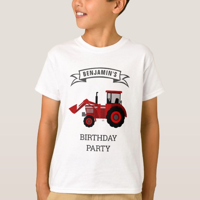 T-shirt Red Farm Tractor Anniversaire de enfant Party (Devant)