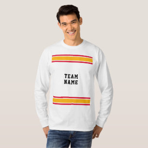 T-shirt Red Gold Sports Jersey Team Nom White Long Sleeve