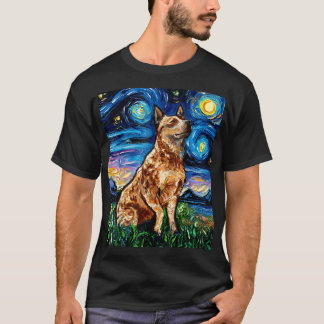 T-shirt Red Heeler Starry Night Cattle Chien Art coloré pa