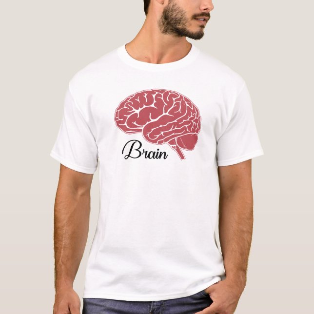 T-shirt Red Human Brain Anatomy Illustration (Devant)