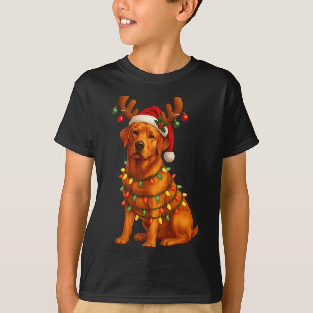T-shirt Red Lab Christmas Tree Light Pajama Labrador Dog L (Devant)