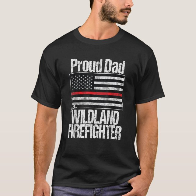 T-shirt Red Line Flag Fier papa d'un pompier sauvage (Devant)