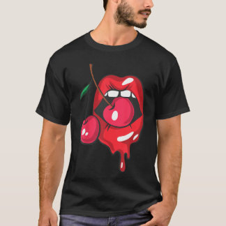 T-shirt Red Lips and Cherries Seyrendy Vintage Retro Gift 