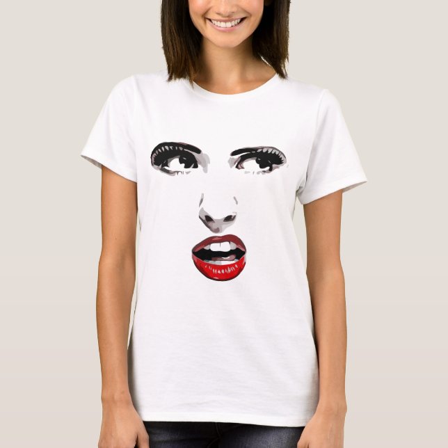 T-shirt Red Lipstick Dark Eyed Woman maquille beauté art (Devant)
