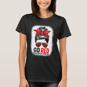 T-shirt Red Messy Bun Femmes En Février - Maladie cardiaqu