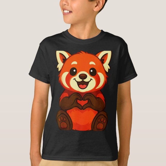 T-shirt Red Panda Doing Heart With Hands Valentines Day  (Devant)