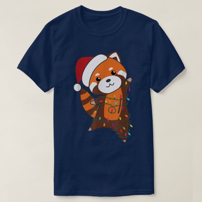 T-shirt Red Panda Noël Animaux Fairy Lights (Design devant)