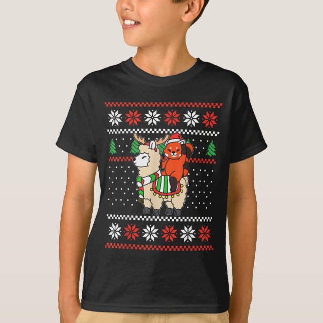 T-shirt Red Panda Ugly Christmas Sweater Reindeer Llama Ri (Devant)